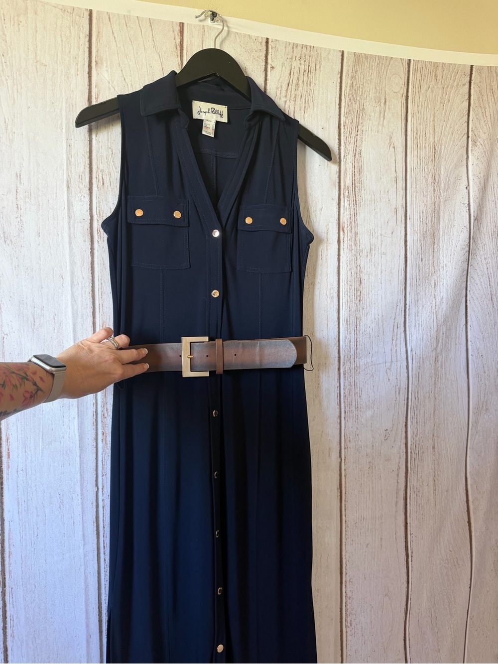 Joseph Ribkoff Navy Sleeveless Button-Down Full Length Shirt Dress Size 6